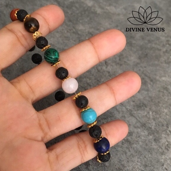 Chakra Genuine Gemstones Lava Bracelet - Picture 2 of 5